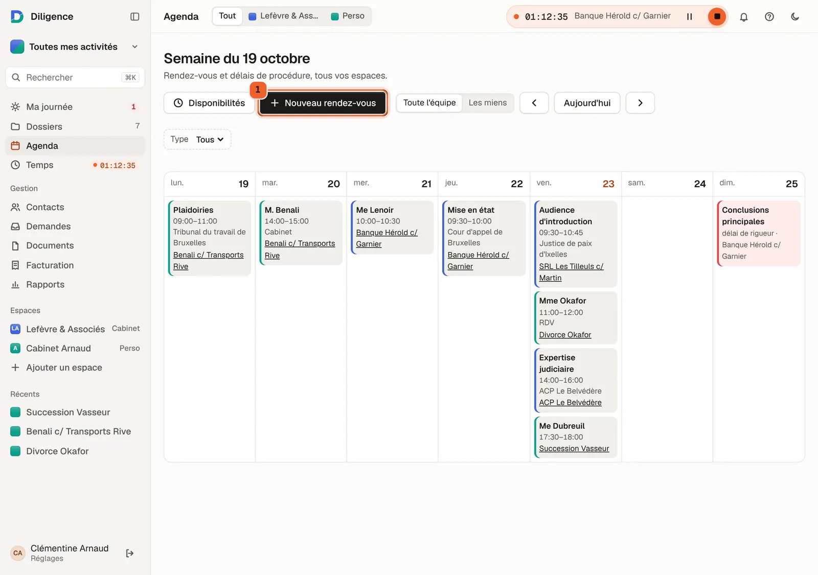 L'agenda de la semaine du lundi au dimanche, avec les audiences et rendez-vous en couleur de leur espace et un délai de rigueur le dimanche.